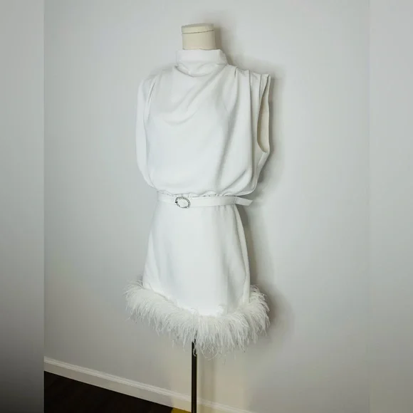 Amanda Uprichard Sullivan Feather-Trimmed Belted Minidress - Picture 6 of 14